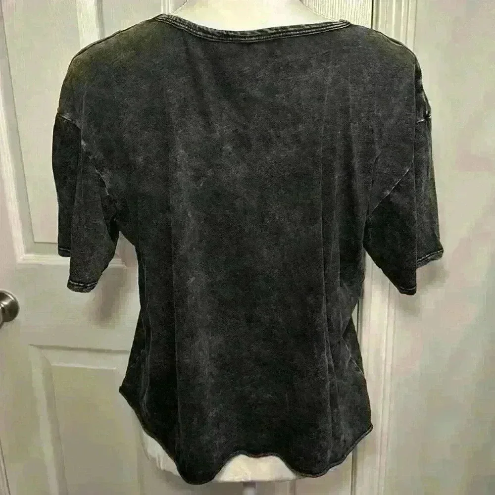 Caution to the Wind Graphic Black Distressed T-Shirt 100% Cotton Women Sz Medium - Picture 3 of 9